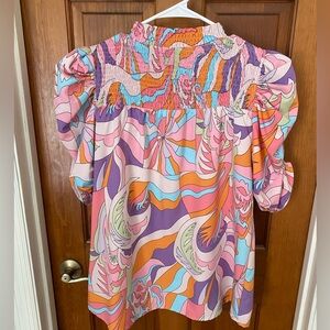 Women’s smocked printed top